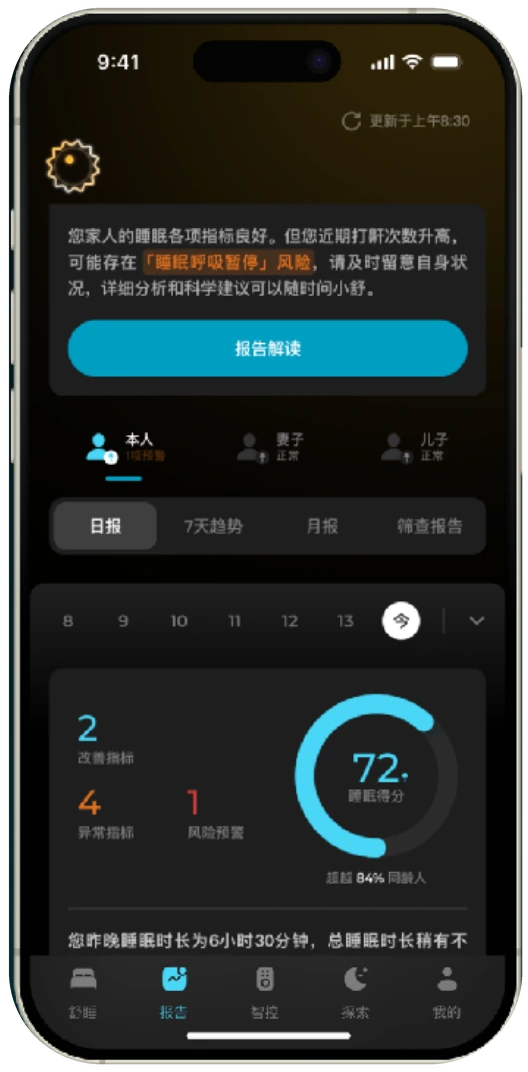 报告首页：睡眠概况与重点提醒｜2025 年视觉概念交付稿